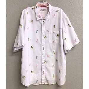 Tommy Bahama Shirt Mens 2XLB White Nova Wave Seersucker Flamingo Cocktail Print
